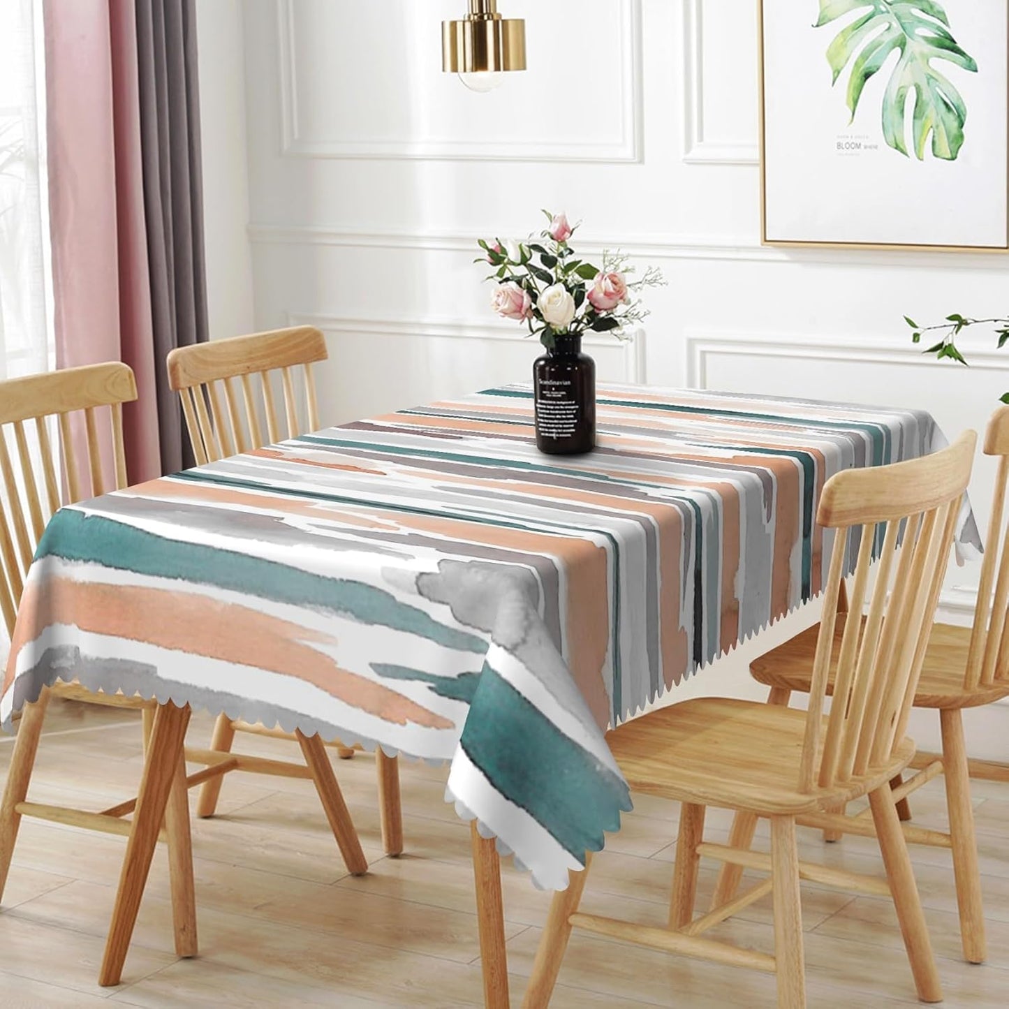 60x102 inches Modern Rectangle Tablecloth, Teal Orange Grey Abstract Washable Fabric Cover for Home Decor