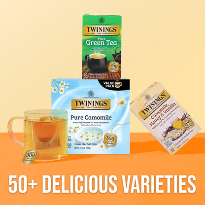 Twinings Pure Camomile Herbal Tea - 100 Individually Wrapped Bags for Relaxation | Caffeine-Free, Hot or Iced