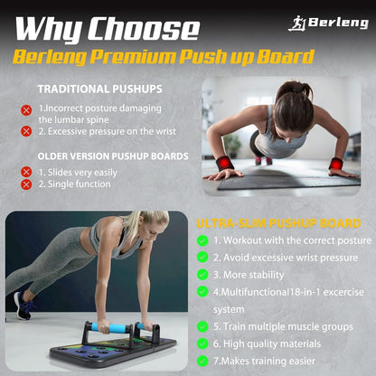 Solid Push Up Board 15 in 1 Home Workout Equipment Multi-Functional Pushup Stands System Fitness Floor Chest Muscle Exercise Professional Equipment Burn Fat Strength Training Arm Men & Women Weights
