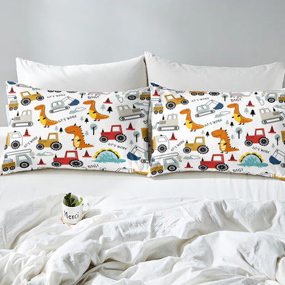 Set Set Set Set Set Feelyou Construction Comforter Kids Cartoon Dinosaur Comforter Cover for Boys Equipment Trucks