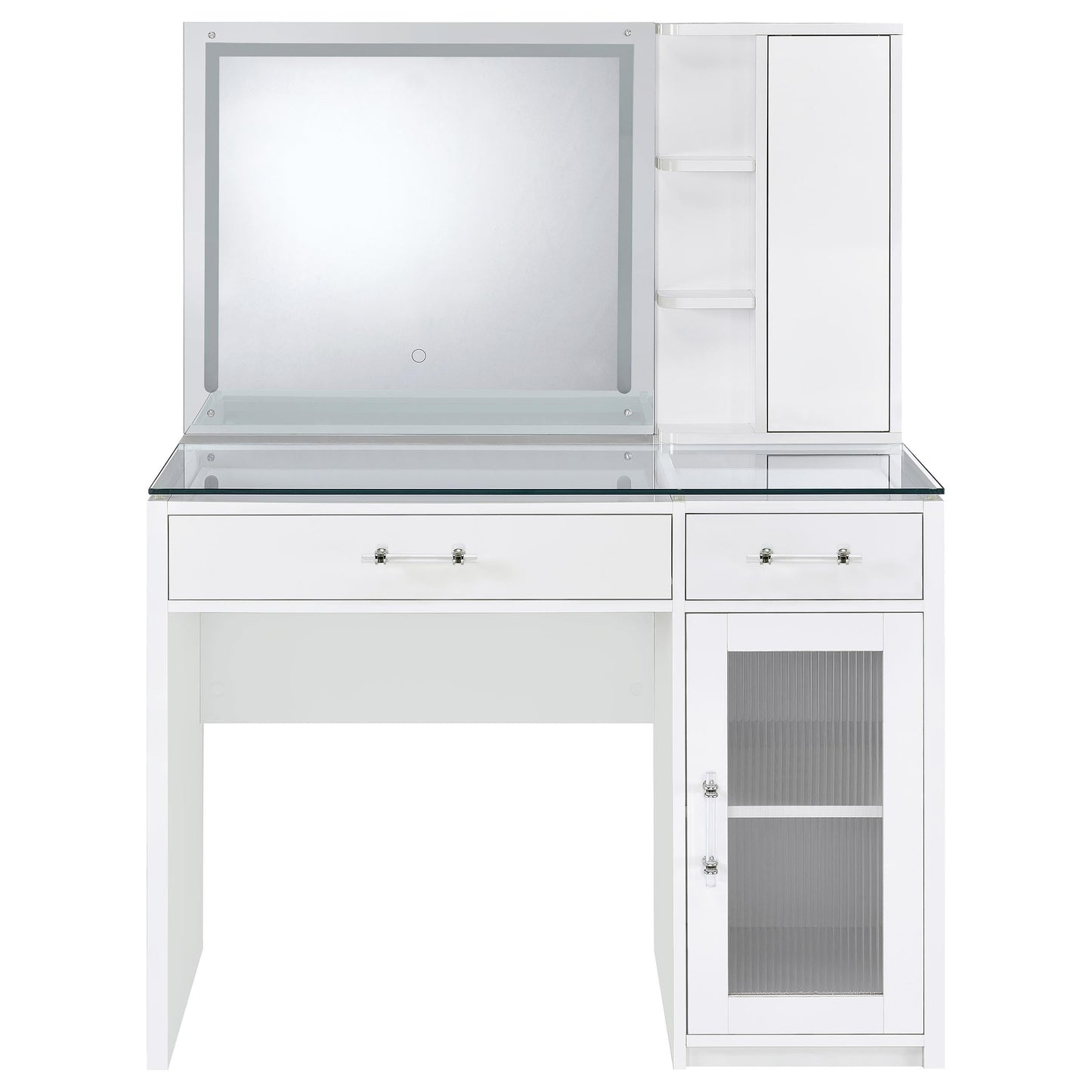 Coaster Home Furnishings Flora 2-Drawer Vanity Set with Led Mirror White High Gloss