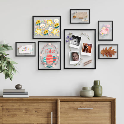 Frametory, Floating Picture Frames Set - Black Metal Photo Frames - Real Glass - Displays One 11x14, Two 8x10, And Four 5x7 Inch Photos for Home Decoration