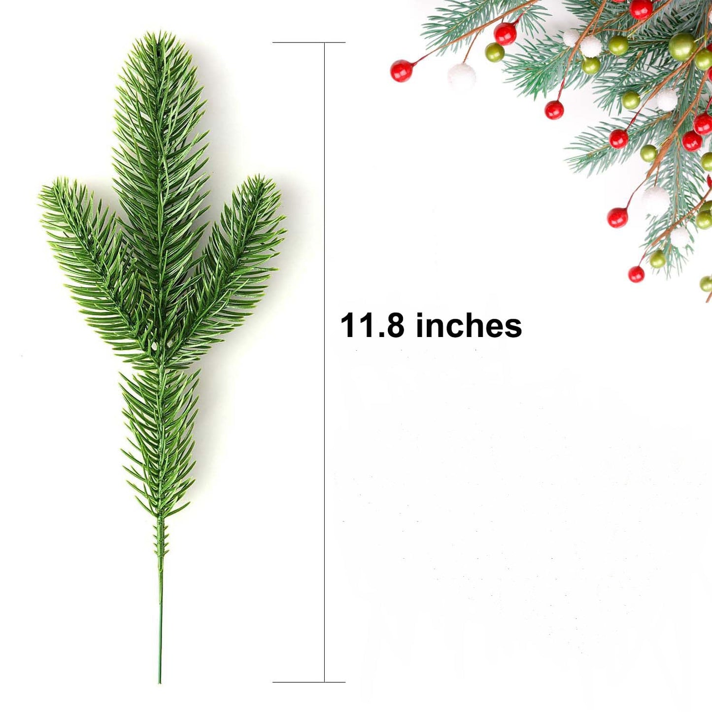 KLEWEE 60 Pcs Artificial Pine Branches, Christmas Tree Filler Branches, Realistic Faux Christmas Greenery Green Plants Pine Picks and Stems for Christmas Decorating Crafts Vase DIY Wreath Garland