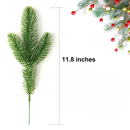 KLEWEE 60 Pcs Artificial Pine Branches, Christmas Tree Filler Branches, Realistic Faux Christmas Greenery Green Plants Pine Picks and Stems for Christmas Decorating Crafts Vase DIY Wreath Garland
