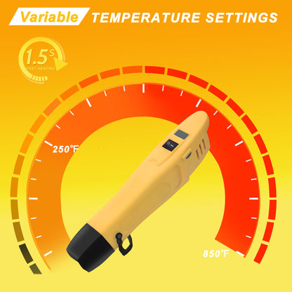 mofa Mini Variable Temp Heat Gun 350W 250℉~850℉(150℃- 450℃) Fast Heating,LCD Digital Display Hot Air Gun Tools with Reflector Nozzle&Tripod Overload Protection for Crafting,Embossing,Drying (Yellow)