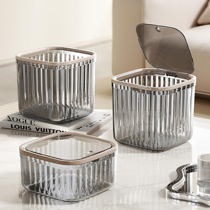 Tomonobu Mini Trash Can with Lid, Removable Small Garbage Can for Countertop, Bathroom, Desktop, Transparent Storage