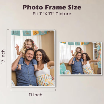11x17 Acrylic Picture Frame, Clear Frameless Photo Frame for Wall Mount, No Drilling Picture Frames with Tape, Pack of 5 Floating Hanging Picture Frames for Home, School, Office