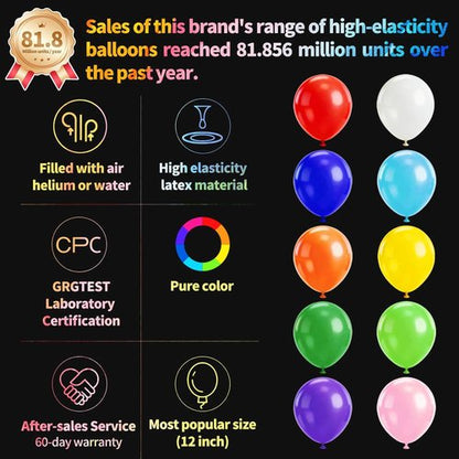 KUULBELA Rainbow Balloons - 110 Pack 12 Inch Assorted Helium Latex Balloons for Birthday & Wedding Parties