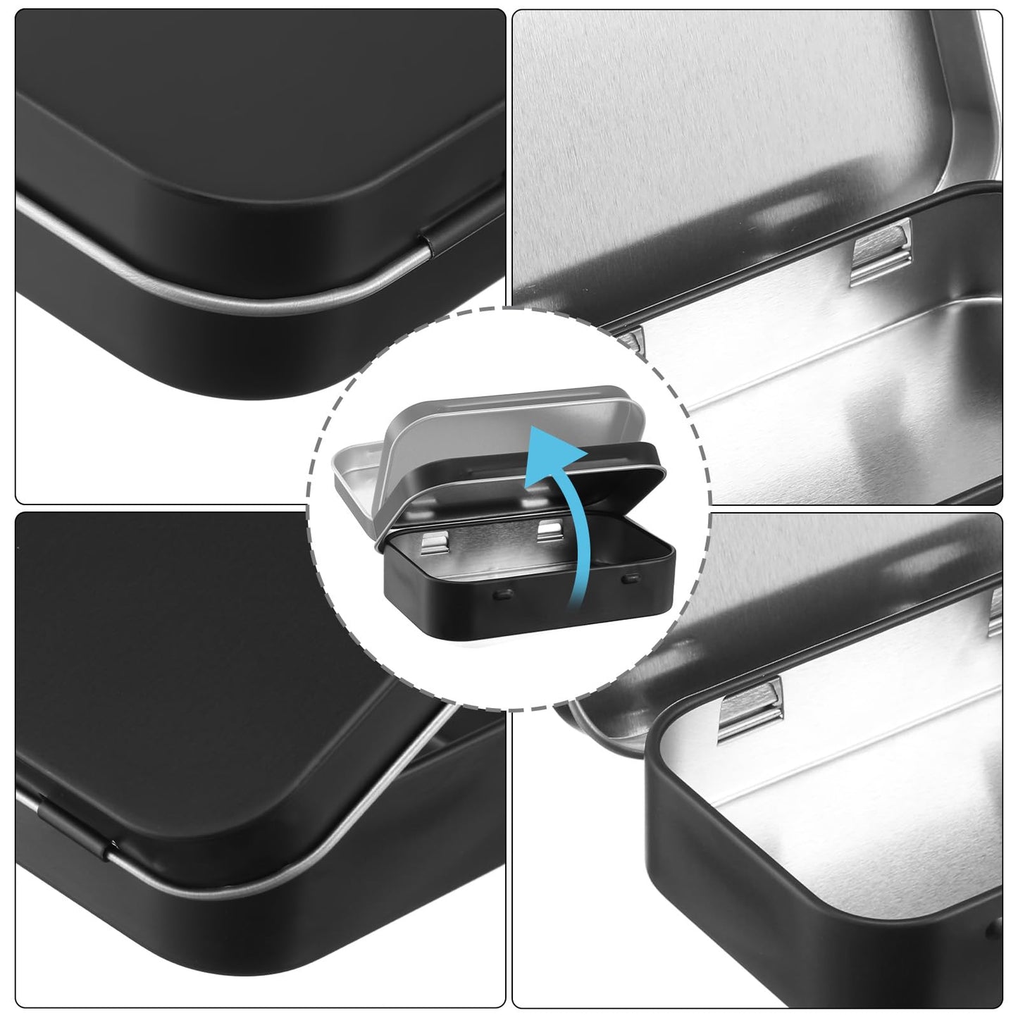 50 Pack Metal Rectangular Hinged Tins, 3.74x2.36x0.86 Inch Matte Black Mini Tin Box Bulk Small Empty Storage Tins with Lids, Portable Organizer Containers for Storage Mint Candy Pins Jewelry Crafts
