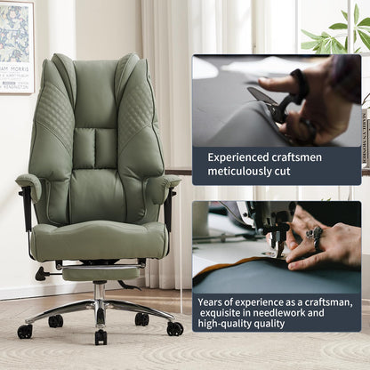 EXCEBET Big and Tall Office Chair 400lbs Wide Seat, Leather High Back Executive Office Chair with Foot Rest, Ergonomic Chairs Lumbar Support for Lower Back Pain Relief (Light Green)