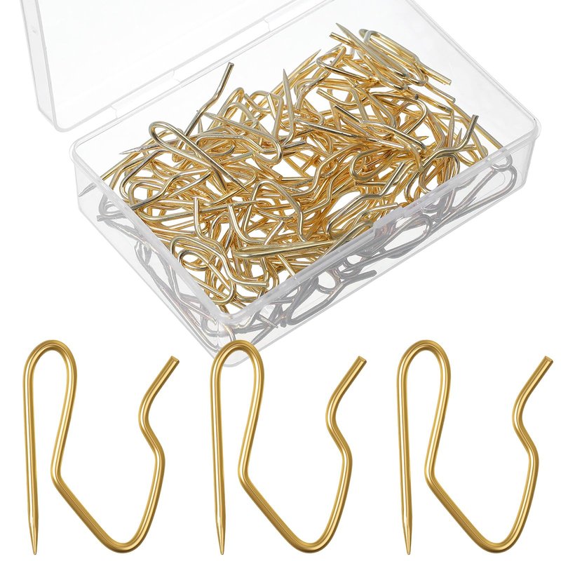 Outus 58 Pack Metal Curtain Hooks Pin On Drapery Hooks 1.2 x 1 Inch for Window,Door,Shower Curtain(Gold)