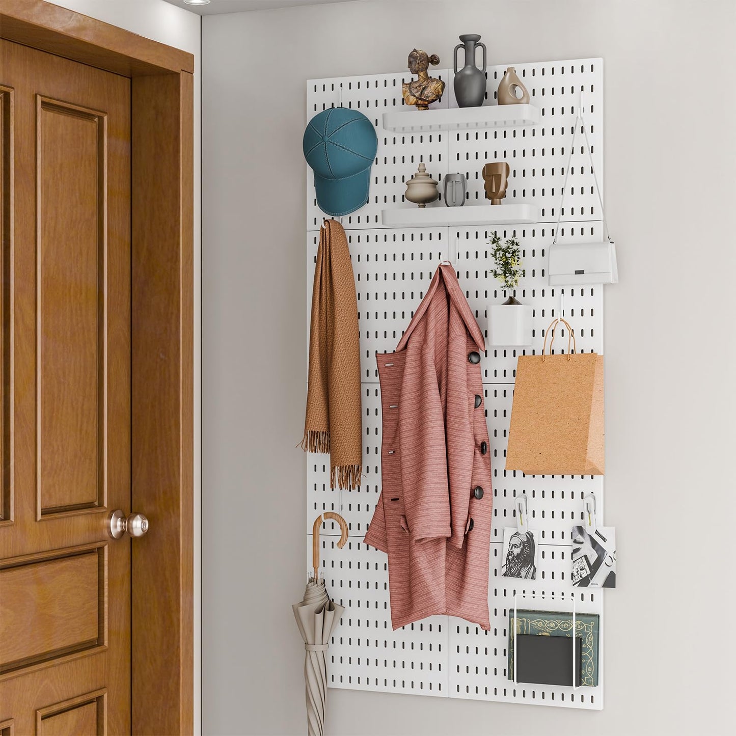 RIVTUN Wall-Mounted Pegboard Kit, 25.2" x 25.2" Organizer Panel – Large, Cost-Effective & Nail-Free Installation White