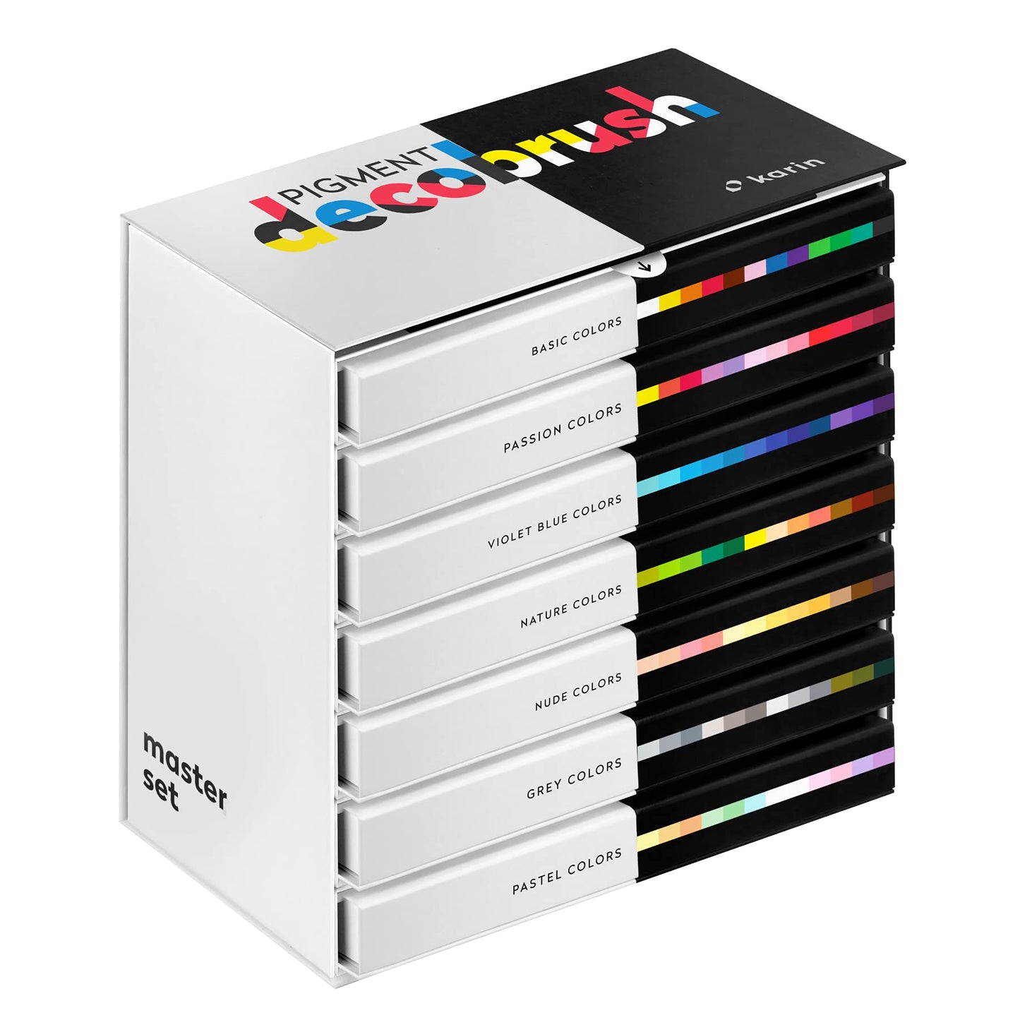 Karin Pigment Decobrush Acrylic Paint Markers, 84 Piece Master Set, Brush Tip, Acrylic Markers Set, Opaque, Lightfast & Waterproof Paint Pens for Wood, Fabric, Canvas, Rock Painting and More