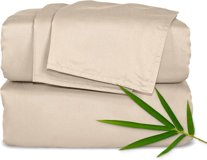 Pure Bamboo Twin Sheets - Luxuriously Soft & Cooling 100% Organic Viscose Bed Sheet Set | Almond Color