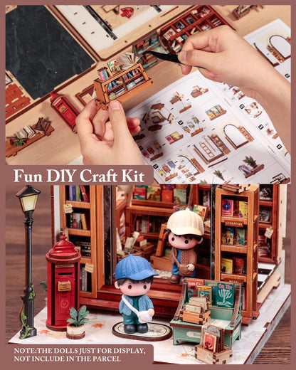 Cutefun Book Nook Kit - DIY Miniature Dollhouse Library Kit for Adults and Teens, Tiny House Building Bookshelf Insert Decor with LED Light, Gifts for Family and Friends (Jack's Bookery)