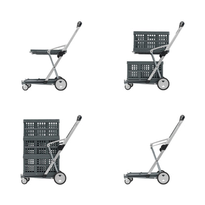 CLAX® The Original | Made in Germany | Multi use Functional Collapsible Carts | Mobile Folding Trolley | Shopping cart with Storage Crate | Platform Truck (Grey)