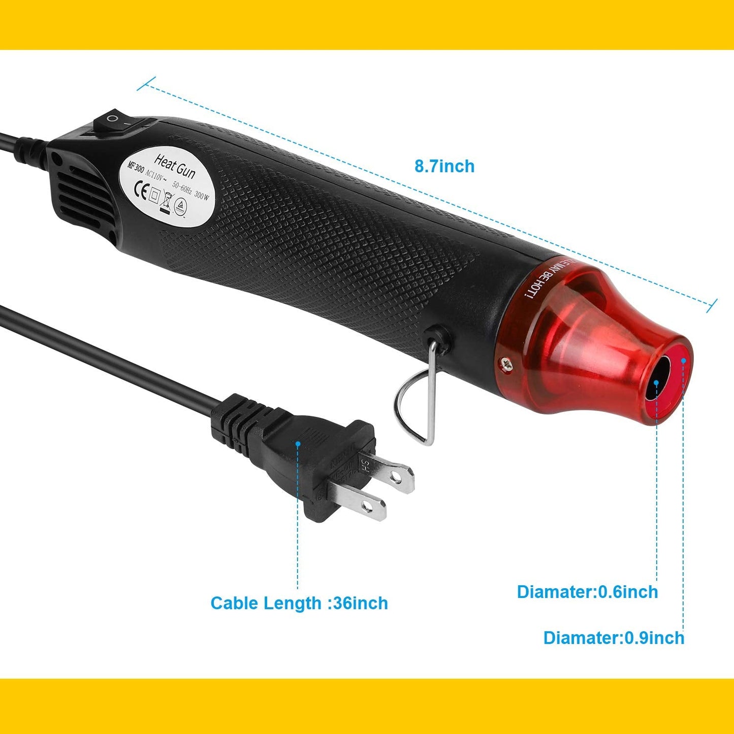 Heat Gun for Crafting - Mini Heat Tool for Epoxy Resin, Silicone Molds, Acrylic Pouring, Embossing, and Bubble Removal, Compact Craft Dryer for Small Art Projects (Black)