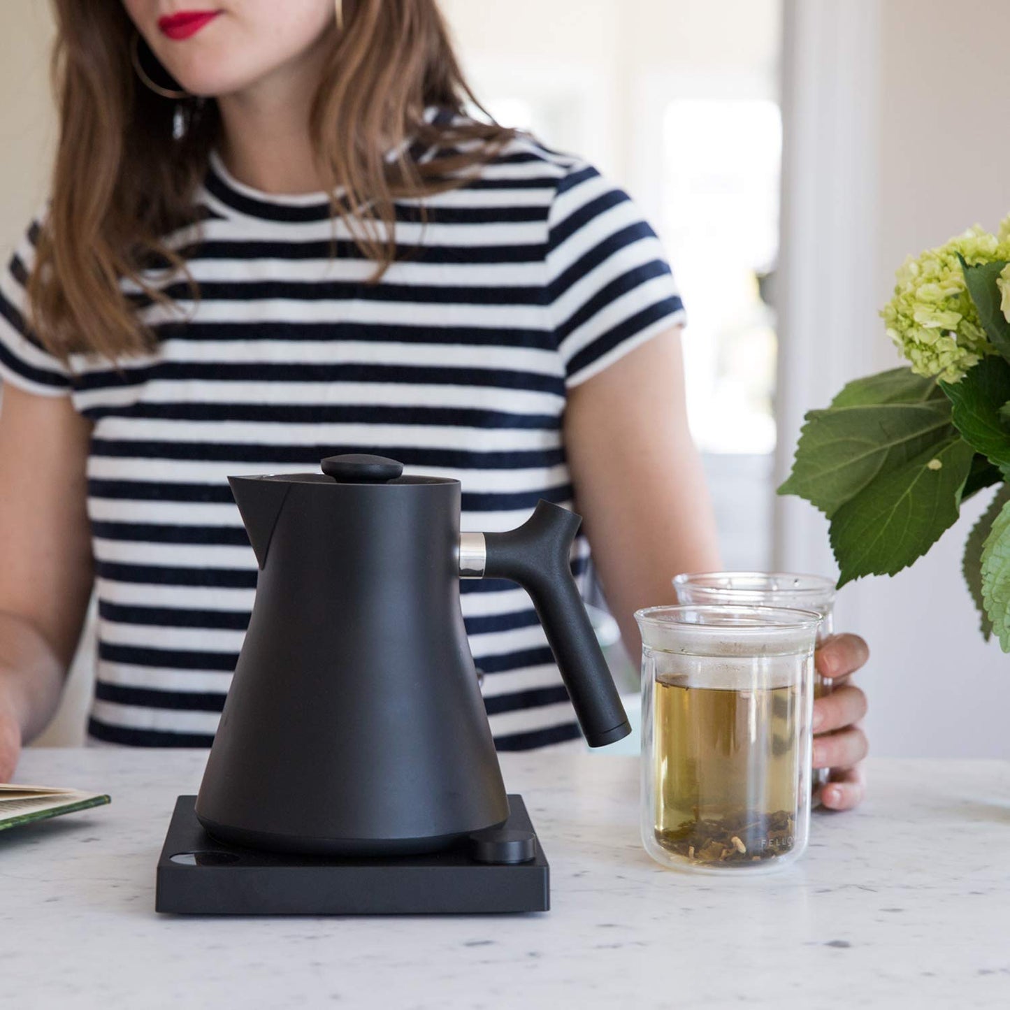 Fellow Corvo EKG Pro Electric Tea Kettle - Quick Heating, Precise Temperature Control Electric Kettle, Scheduling, Built-in Brew Timer for Boiling Water - Matte Black - 0.9 Liter