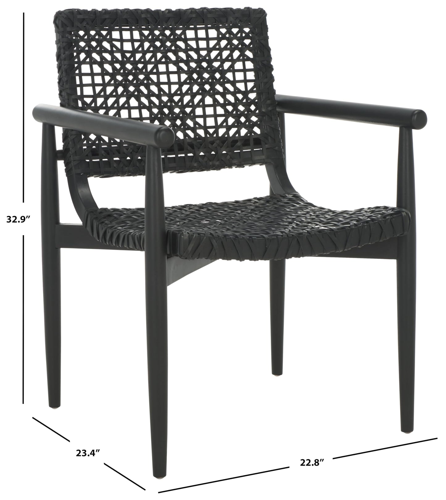 SAFAVIEH Home Collection Sianna Black Solid Wood/Black Leather Woven Accent Chair (Fully Assembled)