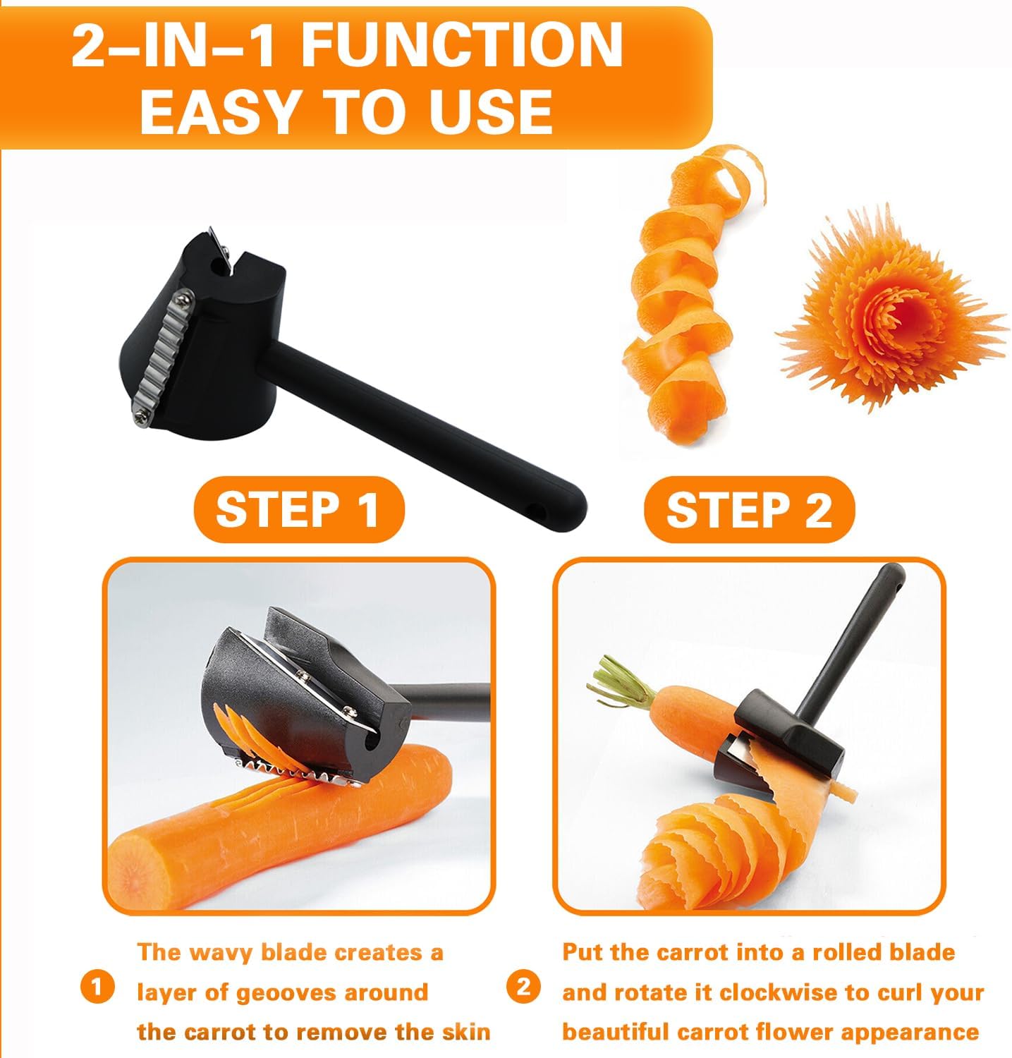 2 Carrot Peeler Pcs Carrot Curler Black Carrot Spiral Shred Slicer Root Vegetables Fruits Slicer Sharpener Garnishing