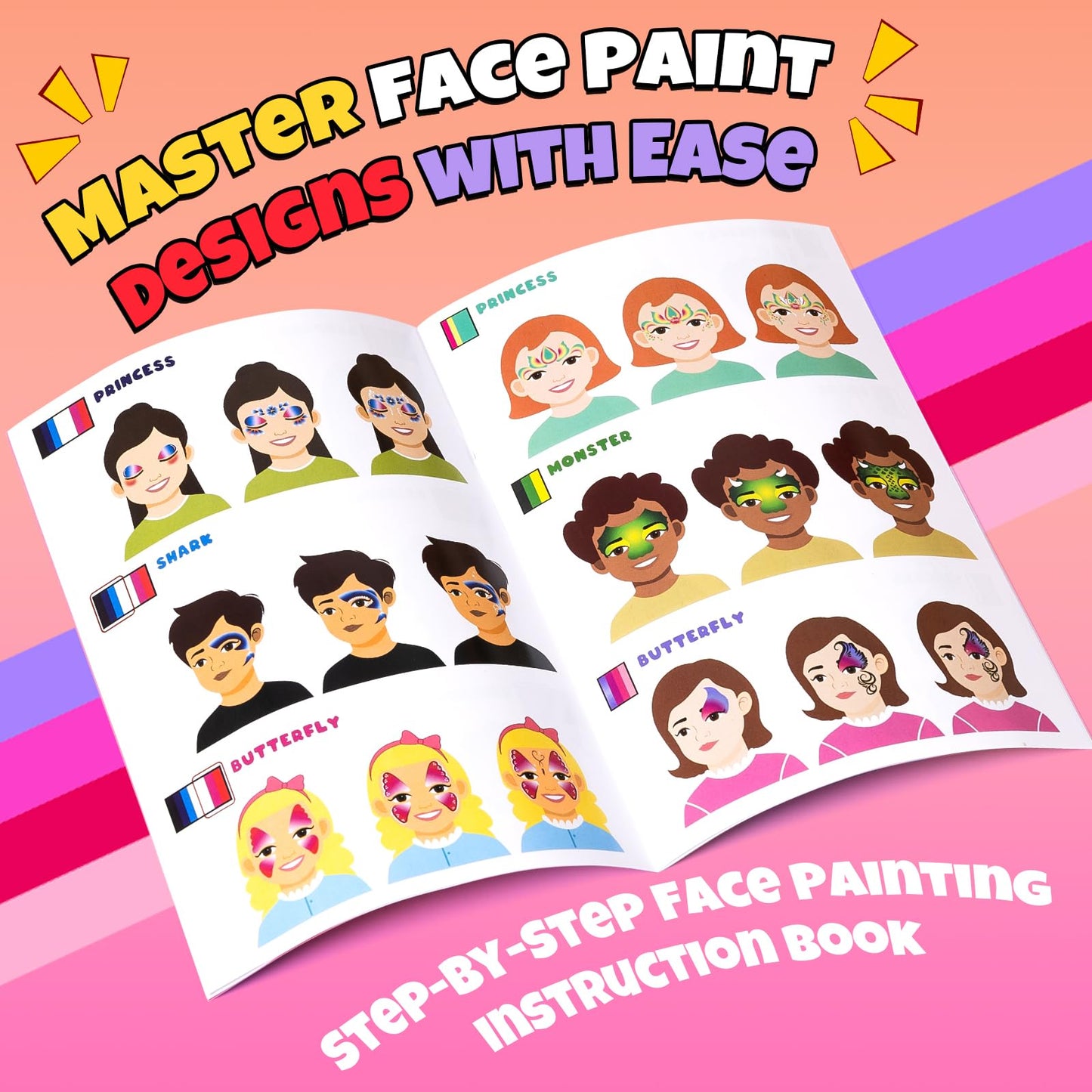 Drawdart Professional Face Painting Kit for Kids Adults, Large Split Cake Face Paint Palette with Glitters, One Stroke Non-Toxic Rainbow Face Body Makeup Kit for Festival, Party & Cosplay Makeup