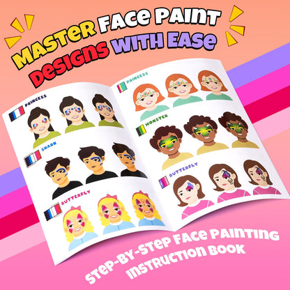 Drawdart Professional Face Painting Kit for Kids Adults, Large Split Cake Face Paint Palette with Glitters, One Stroke Non-Toxic Rainbow Face Body Makeup Kit for Festival, Party & Cosplay Makeup