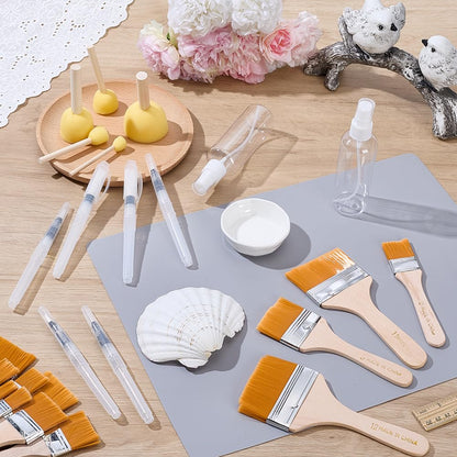 WEBEEDY 27 Pcs Decoupage Tool Set Professional Paper Craft Kit with 5 Sponge Brushes, 12 Wooden Brushes, 6 Water Pen, 2 Spray Bottle & Silicone Table Mat for Scrapbook DIY Art Crafts Supplies