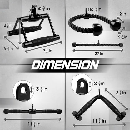 Yes4All Combo Double D Handle, Tricep Rope, Straight Bar & V Bar, Multi Cable Machine Accessories, Tricep Press Down & LAT Pulldown Attachments for Home Gym Set