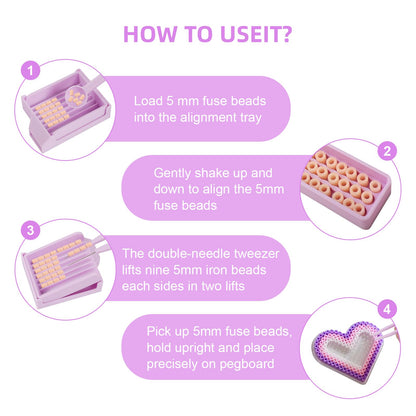 MVRPOWER Bead Kit for Perler with 5mm Beads Storage Box, Double-Needle Tweezer & Aligner Tray for Effortless Crafting