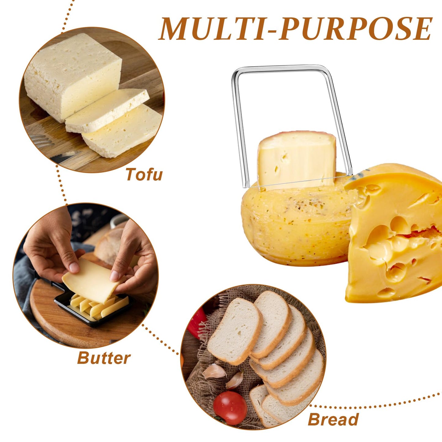 2 PCS Wire Cheese Cutter Wire, Butter Slicer, Cheese Cutters for Block, Stainless Steel for Kitchen Block Butter Slicer Tool (Y Type & U Type)