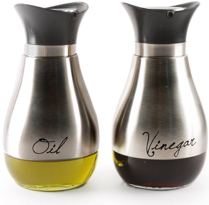 Circleware Cafe Contempo Stainless Glass Vinegar Container Bottles Set of 2, 13.6 ounce, Limited Edition Glassware, 13.6, Silver Oil Dispensers (68254)