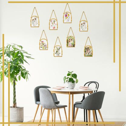 Qunclay 8 Pcs Glass Frame for Pressed Flowers 3.5 x 2.5 Inch Brass Hanging Photo Frame with Chain Arched Double Floating Picture Frames for Artwork Display DIY Dried Plant Specimen(Gold)