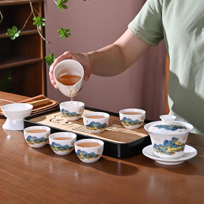 Set Set Set 6 Gaiwan6) Chinese Tea Traditional, Chinese Kung Fu Tea for Adults, Gaiwan Tea with Cups (QLJS