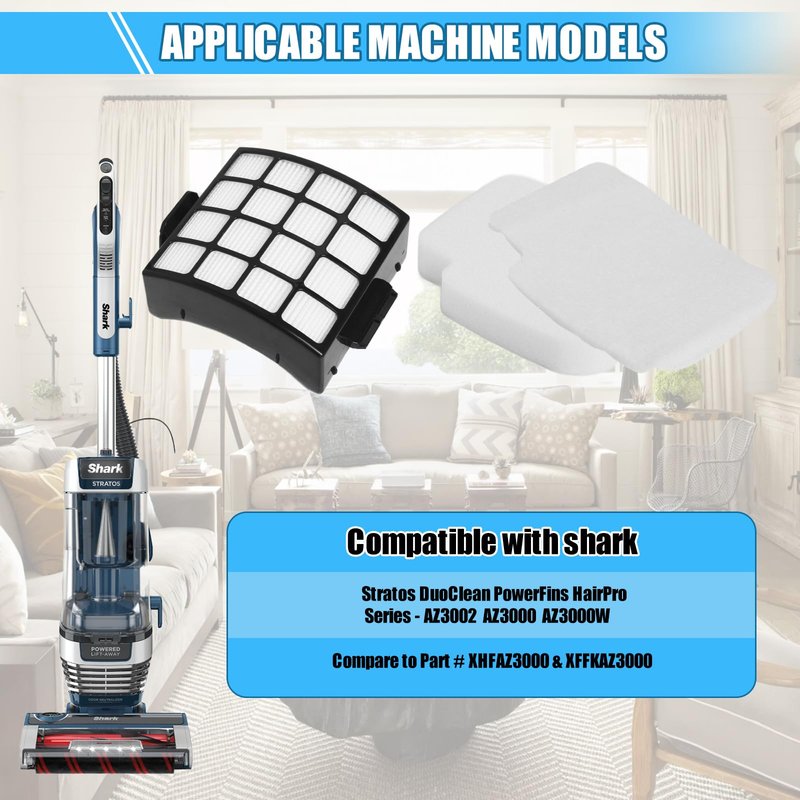 Replacement Shark AZ3002 Filters，For Shark Stratos Duoclean Powerfins Hairpro Powered Lift-Away Upright Vacuum Cleaner AZ3002 AZ3000 AZ3000W