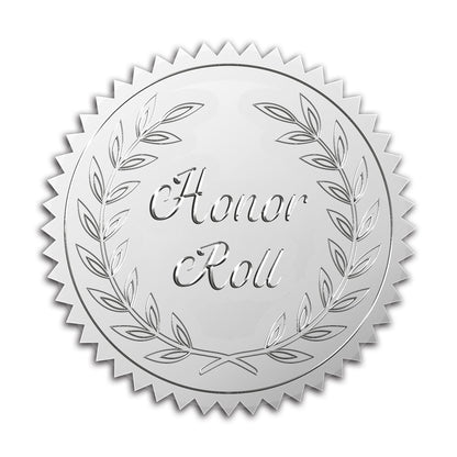 CRASPIRE 2" Honor Roll Silver Foil Sticker Olive Leaf Wreath 100pcs Certificate Seals Embossed Round Silver Seal Stickers Label for Envelopes Invitation Card Diplomas Wedding Awards Graduation Trophy