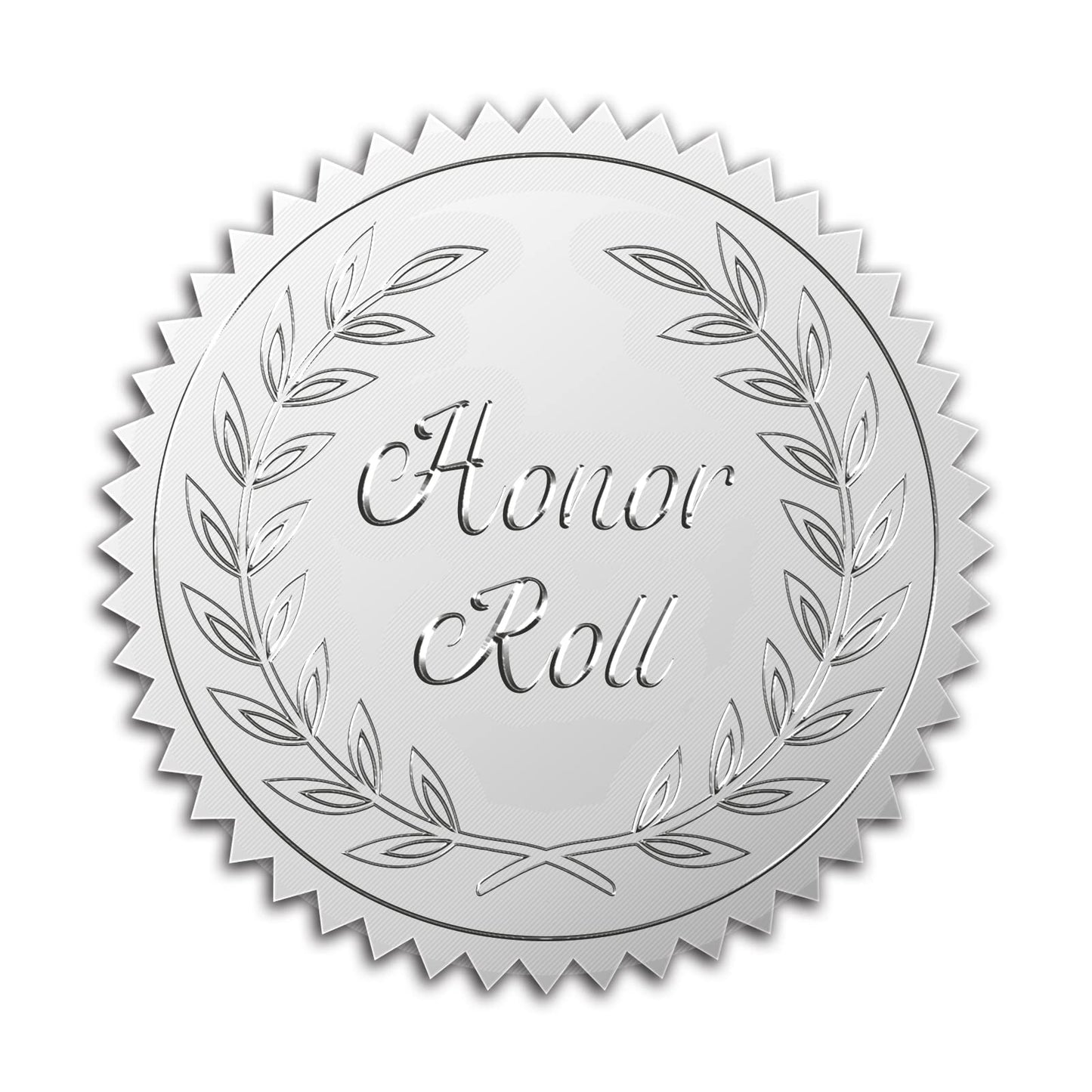 CRASPIRE 2" Honor Roll Silver Foil Sticker Olive Leaf Wreath 100pcs Certificate Seals Embossed Round Silver Seal Stickers Label for Envelopes Invitation Card Diplomas Wedding Awards Graduation Trophy