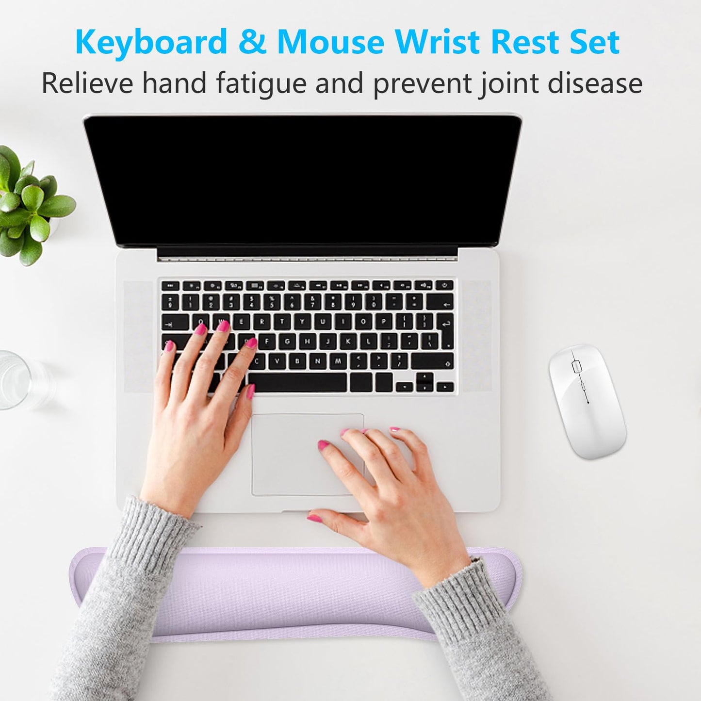 Dapesuom Enlarge Keyboard Wrist Rest, Cute Memory Foam Keyboard Wrist Cushion for Computer Desk Mats Support, Typing Pain Relief Ergonomic Mouse Pad Rests with Non-Slip Base for Gaming, Laptop, Purple