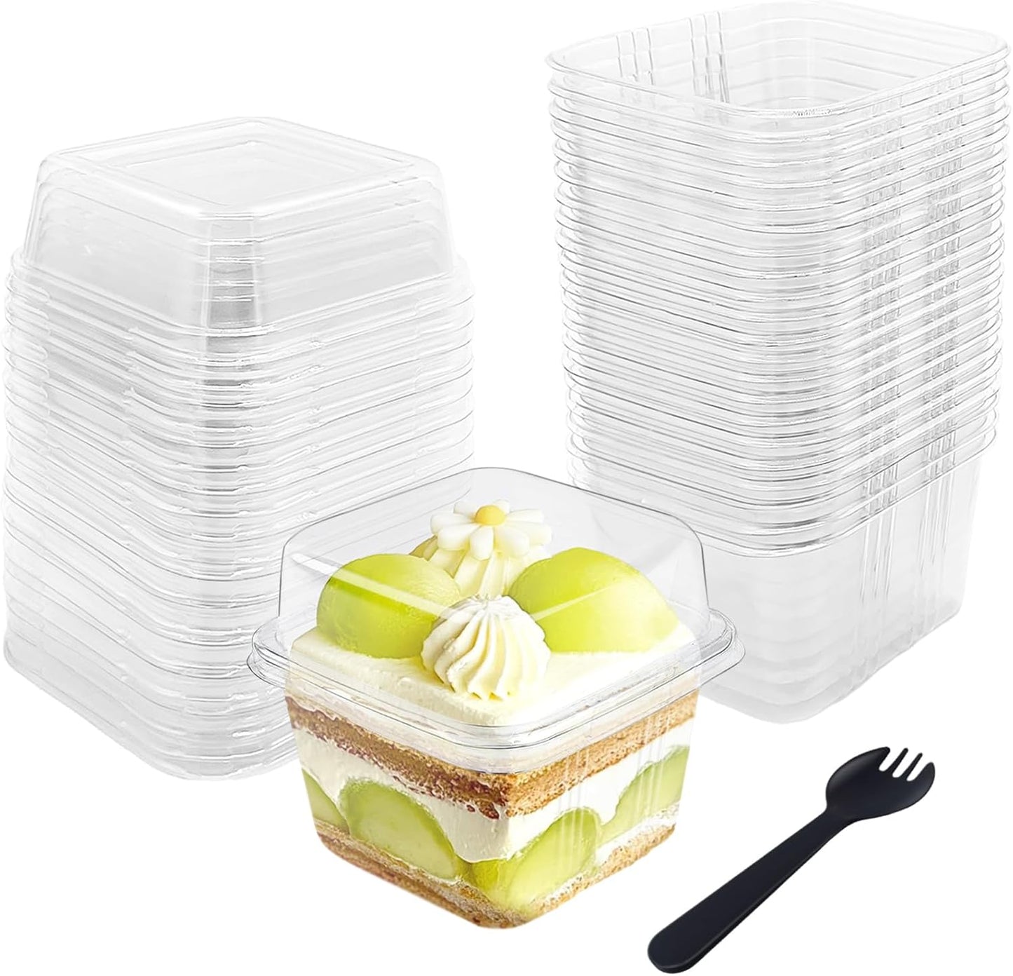 50 8OZ Qyyiguf Pcs Plastic Dessert Cups with Lids and Spoons,Square Parfait Cups,Disposable Ice Cream Containers