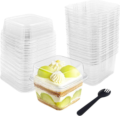 50 8OZ Qyyiguf Pcs Plastic Dessert Cups with Lids and Spoons,Square Parfait Cups,Disposable Ice Cream Containers