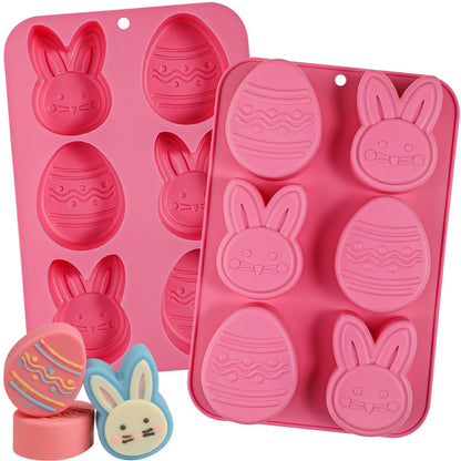 Kamehame Easter Egg Bunny Chocolate Molds, 2 Packs Easter Muffin Molds Bunny Egg Shaped Non-stick Silicone Easter Molds for DIY Chocolate Candy Muffin Handmade Soap