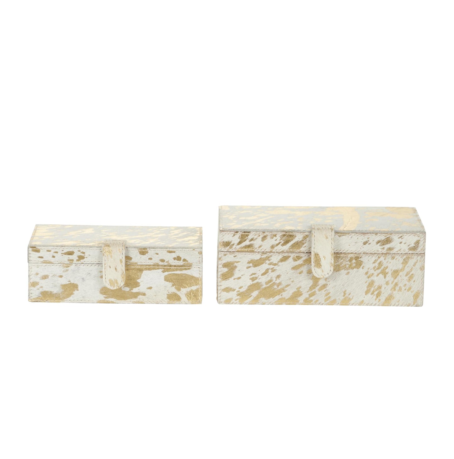 Deco 79 Leather Handmade Decorative Box Decorative Keepsake Boxes with Gold Foil Paint, Set of 2 Storage Boxes 8", 10"W, Gold