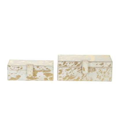 Deco 79 Leather Handmade Decorative Box Decorative Keepsake Boxes with Gold Foil Paint, Set of 2 Storage Boxes 8", 10"W, Gold