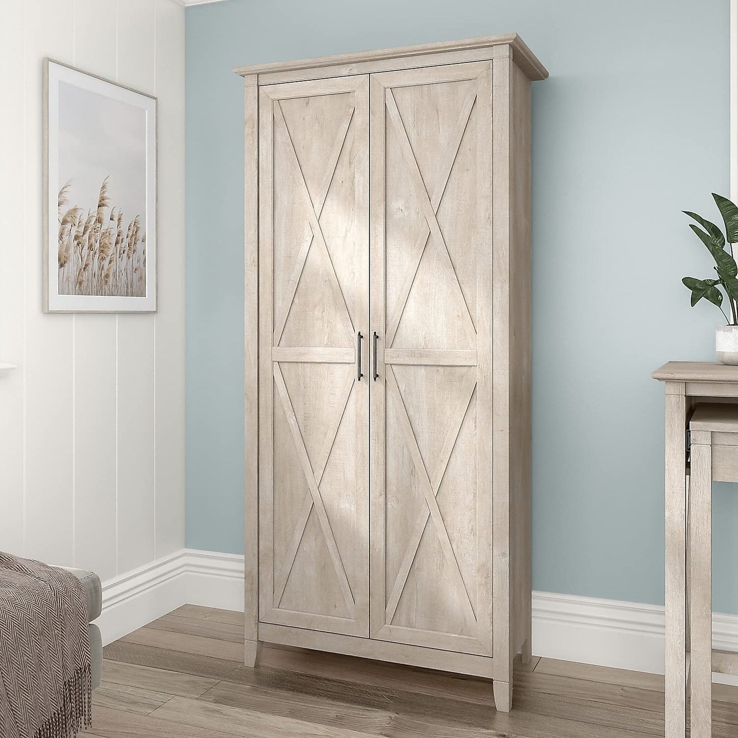 Bush Home Key West Tall Storage Cabinet with Doors in Washed Gray