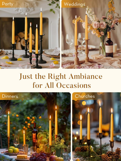 Beeswax Candle Set - 24 Pack 6H Tea Lights + 12 Pack 8H Taper Candles + 3 Pack Pillar Candles | Unscented Dripless Smokeless Clean Burning Long Lasting Candles