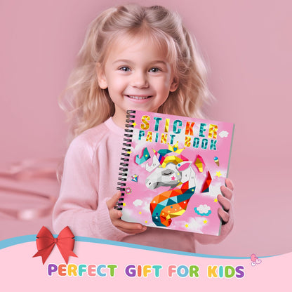 homicozy 3PCS Sticker Paint Books for Kids Ages 4-10,Unicorn Mermaid Animals Designs Paint By Stickers,Sticker By Numbers,Party Birthday Gifts for Girls 4-10,Create 30 Pictures One Stickers at A Time