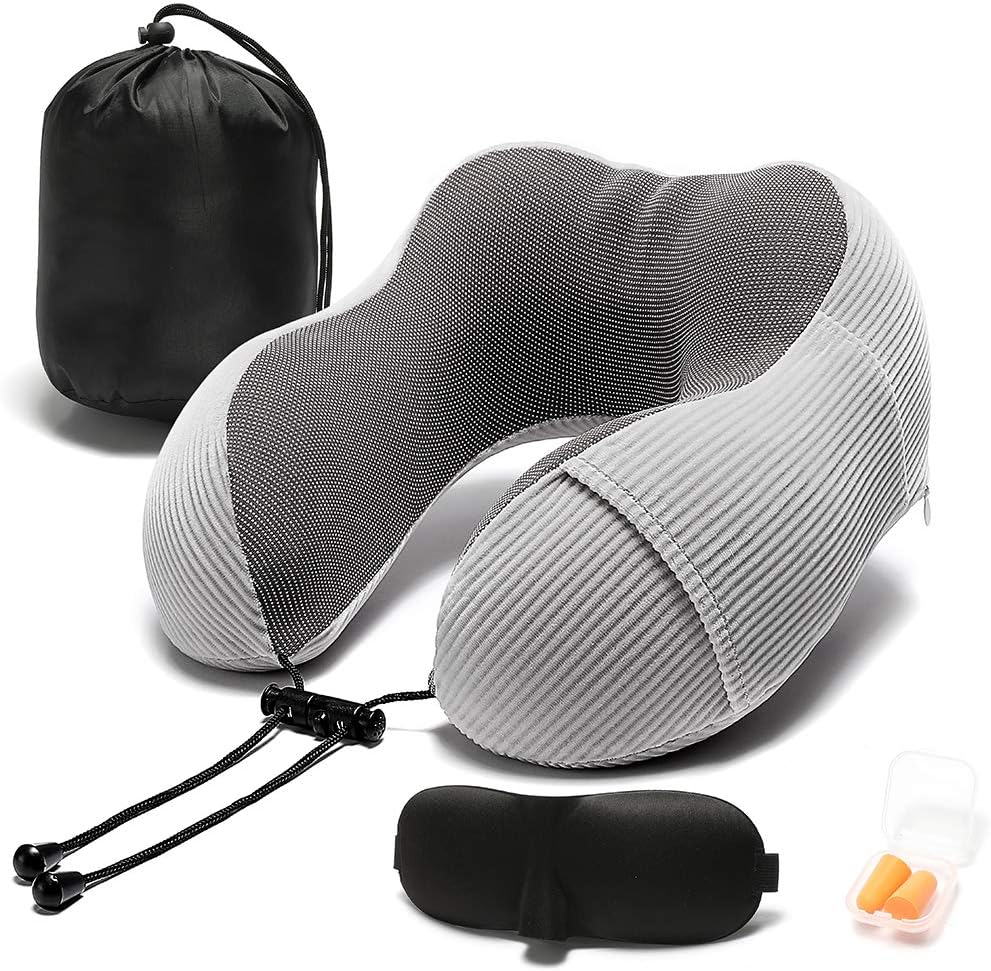 Travel Pillow, Memory Foam Neck Pillow with 360-Degree Head Support, Comfortable for Airplane & Home Use