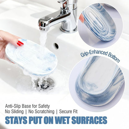 OTHIX Blue Ceramic Soap Dish with Unique Marble Texture, Decorative Bar Soap Holder for Bathroom and Kitchen, Cute Soap Dishes for Bar Soap, Jewelry, Family, Valentines Day Gifts (Blue Texture)
