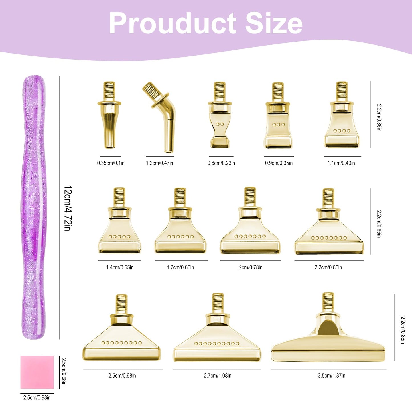 22PCS DIY Diamond Art Pen Painting Tool Set - Metal Threaded Tip Accessories Gem Resin Dotting Pen Supplies Kit (Purple Pen + 12 Tips + 9 Dotting Clay)