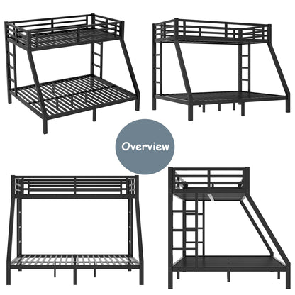 Bellemave Metal Twin XL Over Queen Bunk Bed for Adults/Kids,Heavy Duty Adults Bunk Beds with Guardrail & Ladders,Twin XL Over Queen Size Bunk Beds for Teens,Black