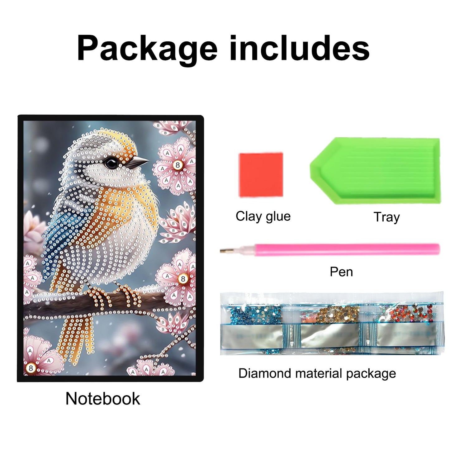 JZHYOAN Tabletop Diamond Art Note Book Kit Diamond Painting Blank Notebook A5 Mosaic Journal and DIY Sketchbook with Woodpecker Special Shaped Desk Placement Ornament Adult